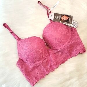 🆕️NWT Daisy Fuentes Dusty Blush Pink Lace Floral Pushup Long Line Bra Size 34B